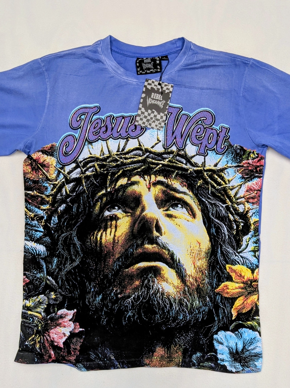 Rebel Vengeance Jesus Wept Crown of Thorns Graphic T-Shirt NWT Men's L